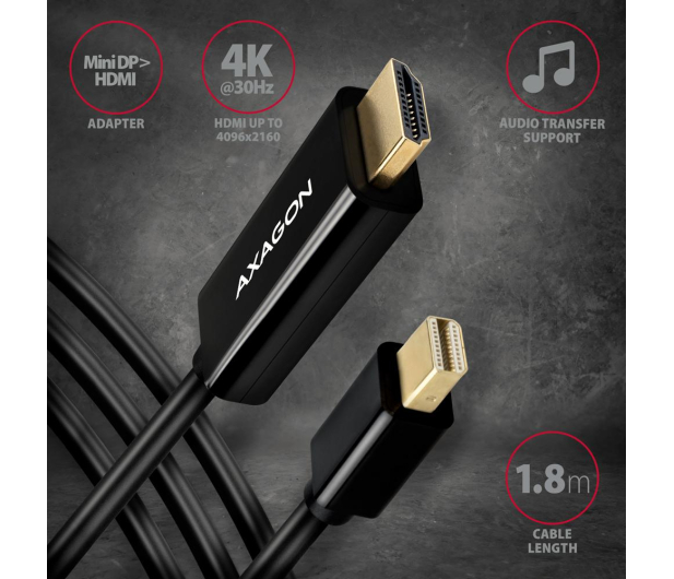 Axagon RVDM-HI14C2 Mini DisplayPort - HDMI kabel 1.8m, 4K/30Hz - 1485476 - zdjęcie 3